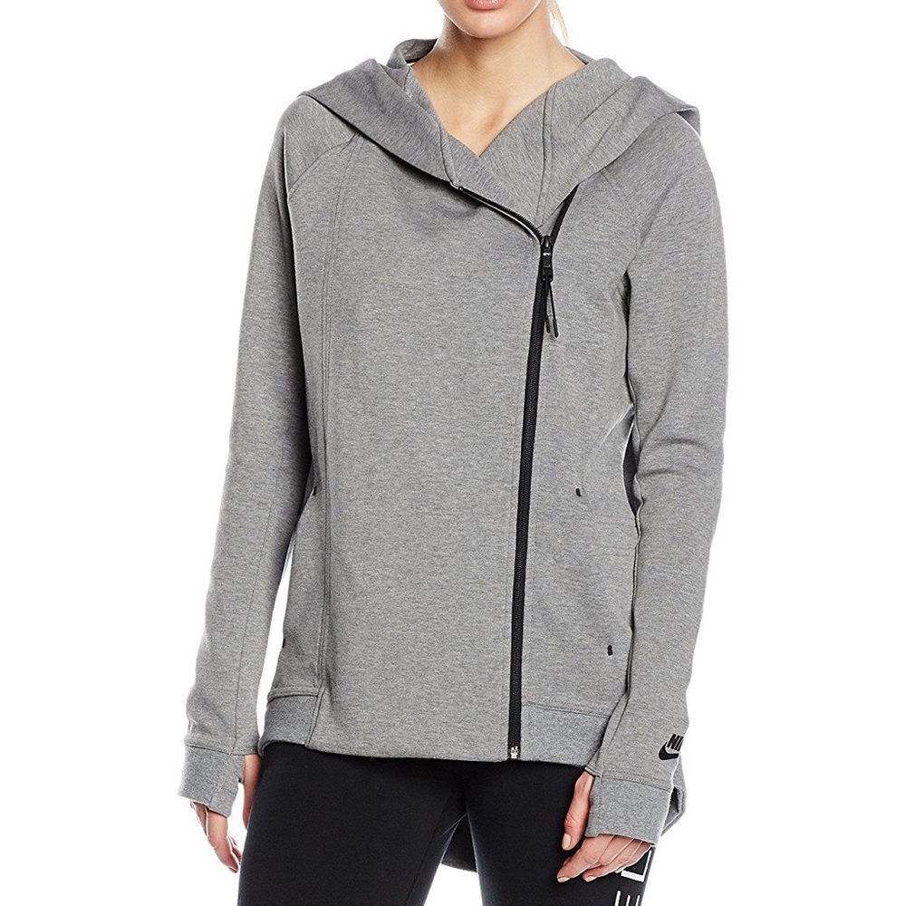 🔥🔥 NIKE Tech Gray Full-Zip Fleece Cape Hoodie Jacket Women‎ Size Medium - EUC